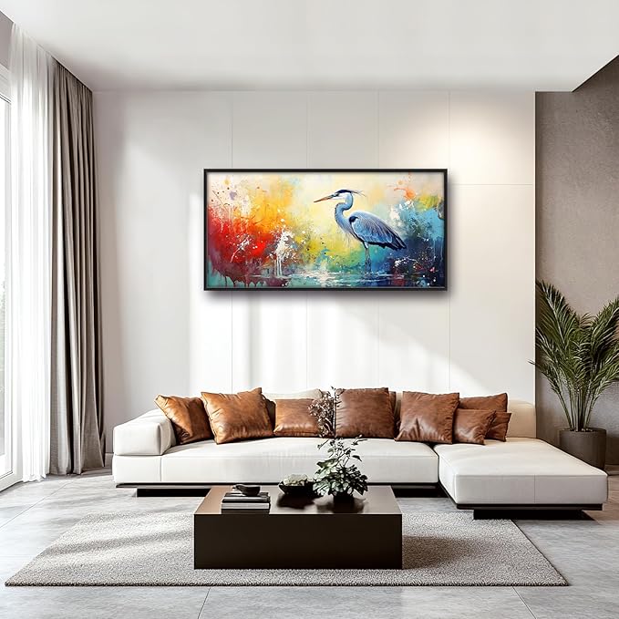 Extra Large Framed Abstract Heron Wall Art,Oversized Colorful Graffiti Heron Wall Decor Pictures for Living Room,Canvas Print Painting Modern Artwork Bedroom Office Bathroom Home Decor 60L x 30W-PawvioPets