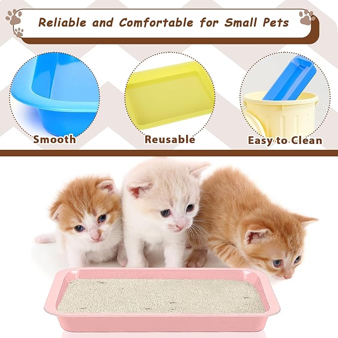 5pcs Kitten Litter Box, Small Cat Litter Box with Scooper, Small Litter Pan Low Entry Shallow Plastic Litter Tray Portable Cat Waste Tray Open Travel Kitten Boxes for Small Pet Rabbit Newborn Cat-PawvioPets