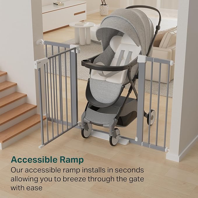 Cumbor 29.7"-51.5" Extra Wide Baby Gate for Stairs, Mom's Choice Awards Winner-Dog Gates for Doorways, Pressure Mounted Walk Through Pet Gate Indoor, Safety Auto-Close Child Gate for Kids, Gray-PawvioPets