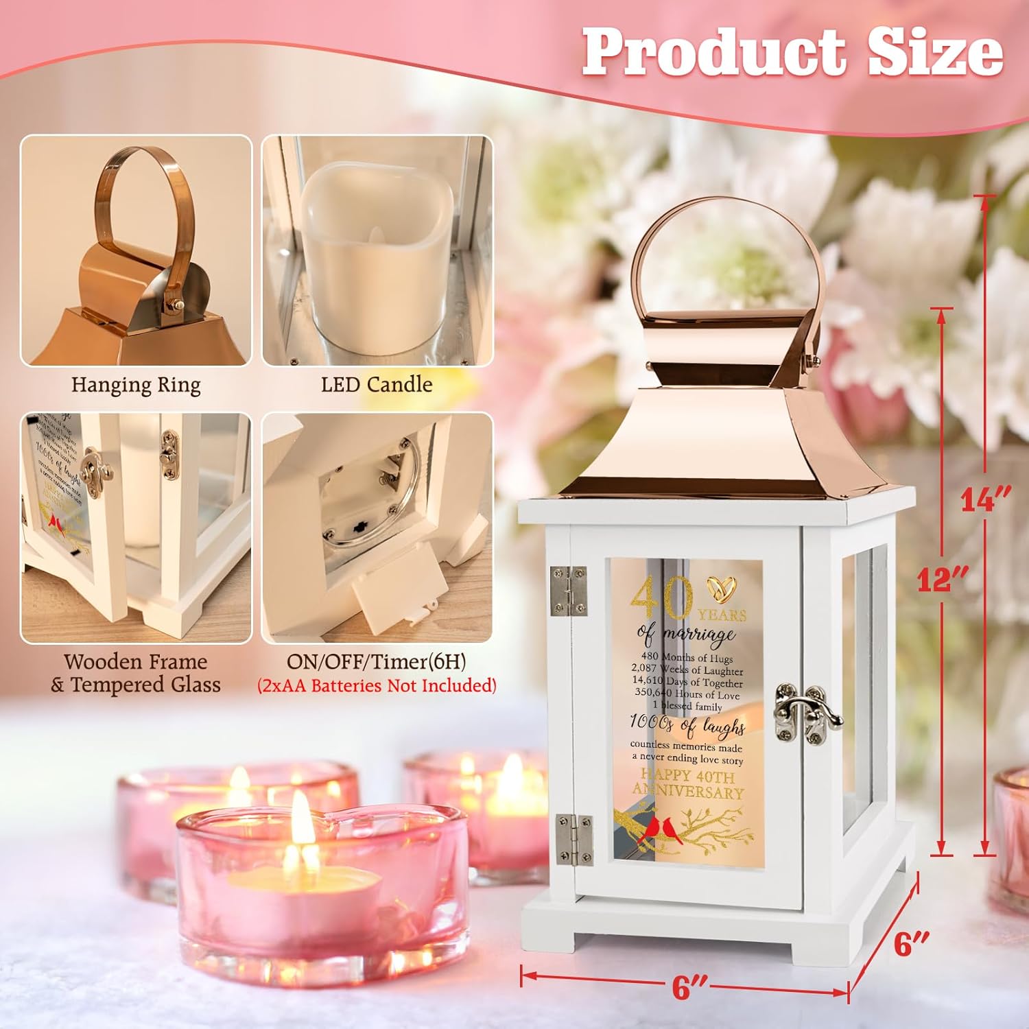 40th Wedding Anniversary Lantern 40th Anniversary Wedding Gifts for Couple Parents Husband Wife Grandparents, Happy 40th Anniversary Decoration