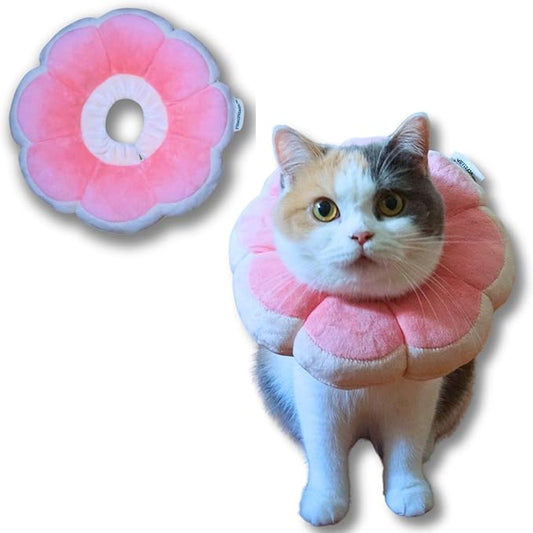 Adjustable Comfy Flower Style Elizabeth Collar for Cats and Puppies Soft Recovery Cone Pet Protective Neck Collar (Pink, Medium)-PawvioPets