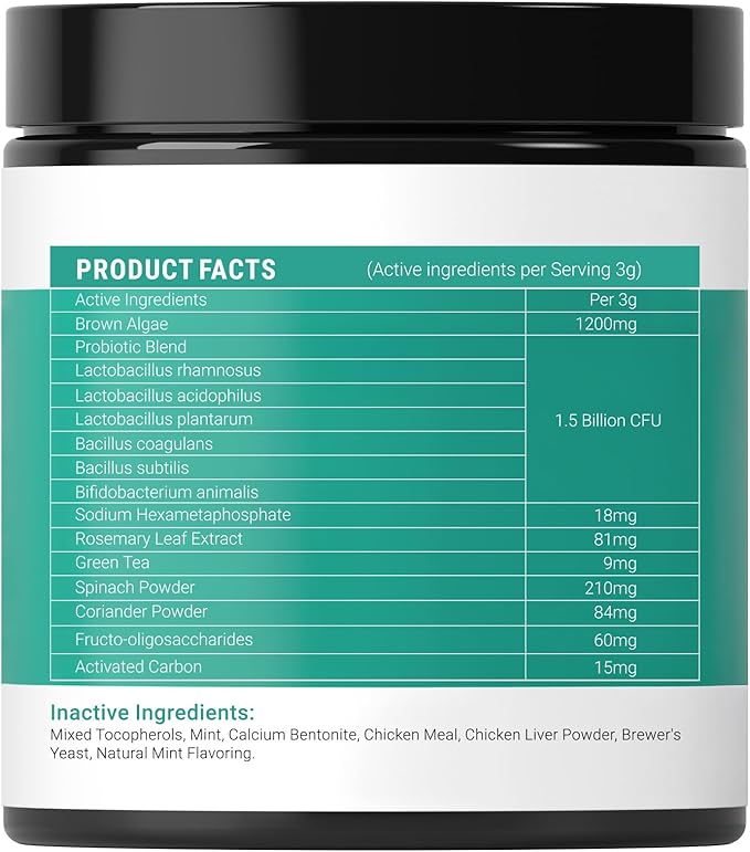 Dog Teeth Cleaning Powder - Dog Breath Freshener + Dental Care for Doggies & Cats + Tartar Remover for Teeth with Natural Ingredients + Probiotics Blend (Mint - 200g)-PawvioPets