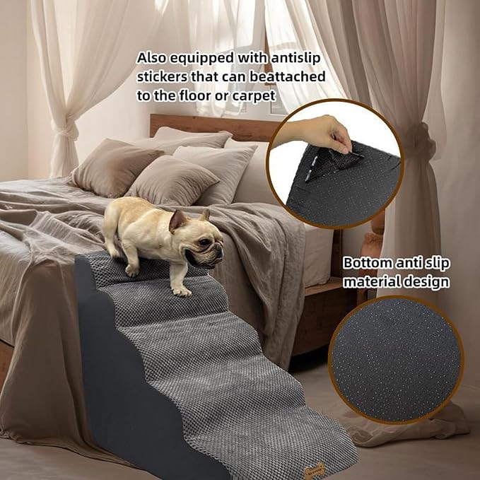 5-Step Dog Stairs for 30 Inch High Beds & 20-30 Inch Couch Bed, Non-Slip Balanced Indoor Pet Ramp Stairs for Small Old Large Dogs Cats to Get on Bed 30D-PawvioPets