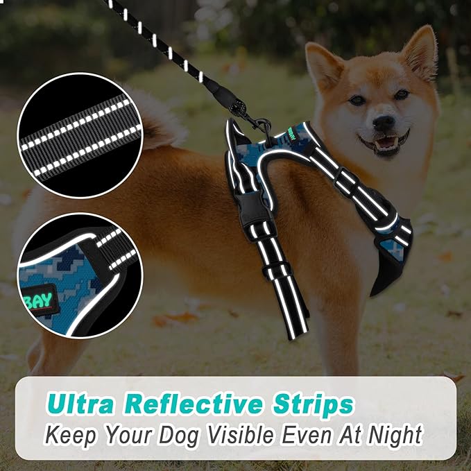 BARKBAY No Pull Dog Harness Large Step in Reflective Dog Harness with Front Clip and Easy Control Handle for Walking Training Running(Blue camo,M)-PawvioPets