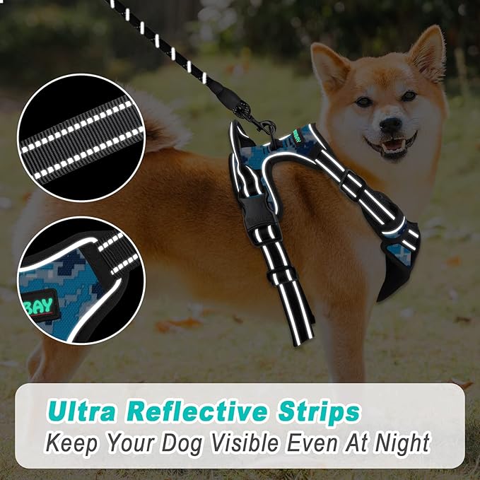 BARKBAY No Pull Dog Harness Large Step in Reflective Dog Harness with Front Clip and Easy Control Handle for Walking Training Running(Blue camo,XL)-PawvioPets