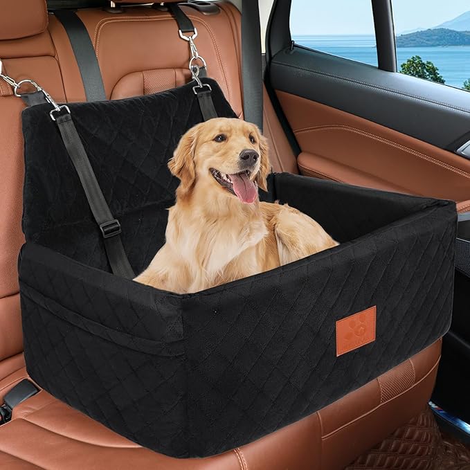 Dog Car Seat for Large Medium Dogs,Portable Washable Pet Car Seat Under 55 lbs,Dog Booster Seat with Thick Cushion,2 Safety Leashes Travel Car Dog Bed-PawvioPets