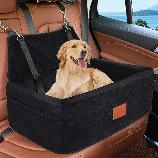 Dog Car Seat for Large Medium Dogs,Portable Washable Pet Car Seat Under 55 lbs,Dog Booster Seat with Thick Cushion,2 Safety Leashes Travel Car Dog Bed-PawvioPets