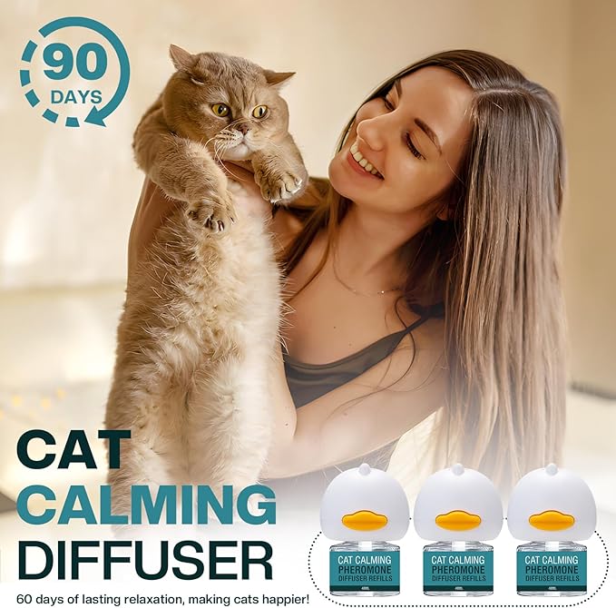Cat Calming Diffuser 6 in 1 Multicat Calming Pheromones Diffusers Relief Stress Anxiety Fighting Scratching 90 Days Calm Relaxing Pheromone for Cats kit 48ml Refill Fits All Common Diffuser Plug In-PawvioPets