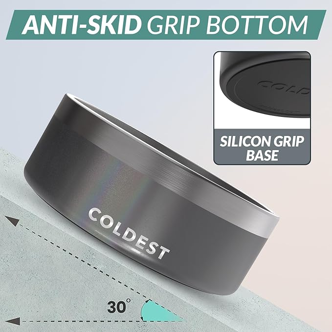 Coldest Dog Bowl - Anti Rust Metal, Non Slip, 3 Layers Insulated Stainless Steel Dog Bowls - Spill Proof & Heavy Duty - Water Bowl for Dogs, Cats & Pets, Dish Washer Safe (64 oz, Stardust Glitter)-PawvioPets