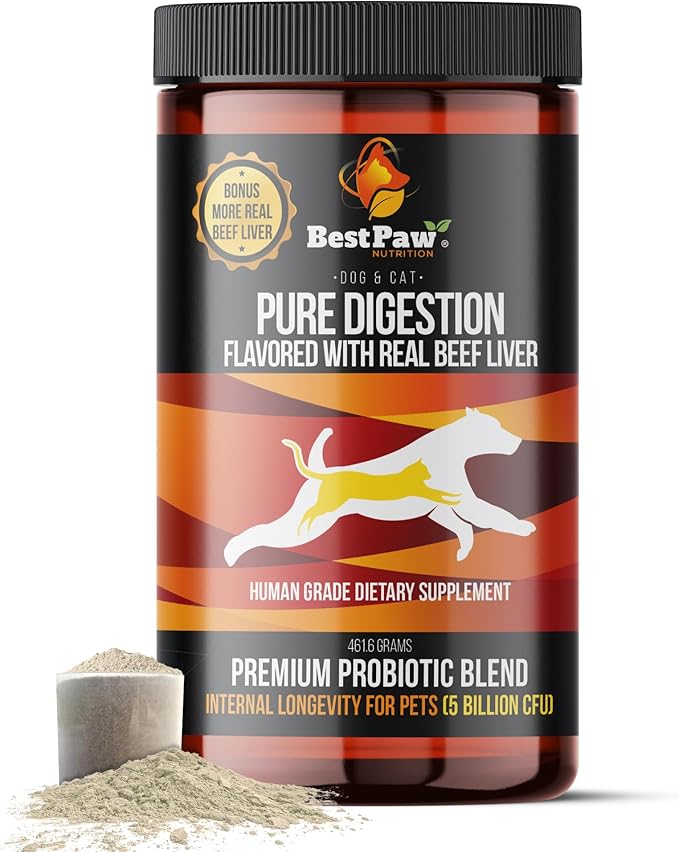 Dog & Cat Premium Probiotic Prebiotic & Digestive Enzymes 5 Billion CFU Organic Turmeric Coconut Oil Pure Pumpkin & Kelp for Healthy Bowels Gut & UTIs Beef Liver Flavor-PawvioPets