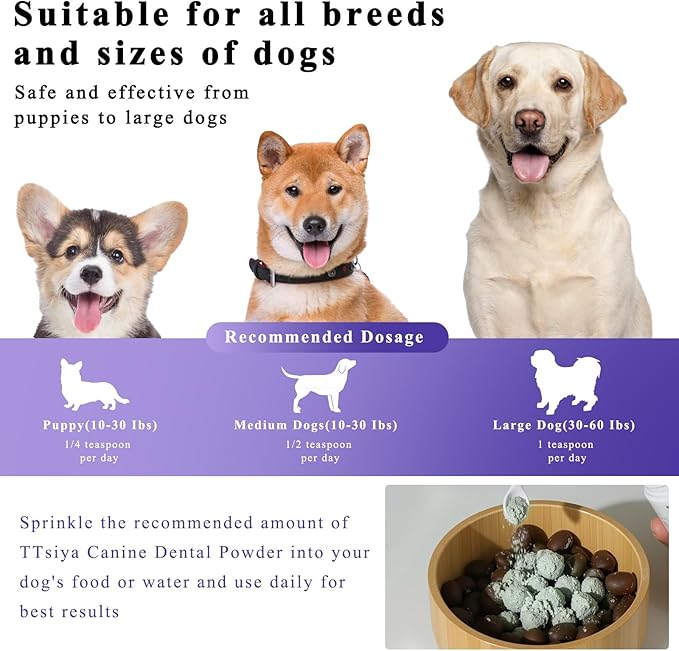 Dog Teeth Cleaning Powder, Pet Dental Powder -Dental Care, Dogs Breath Freshener with Probiotics for Tartar & Reduces Plaque & Bad Breath Teeth Cleaning for Small, Medium, Large Dogs 100g-PawvioPets