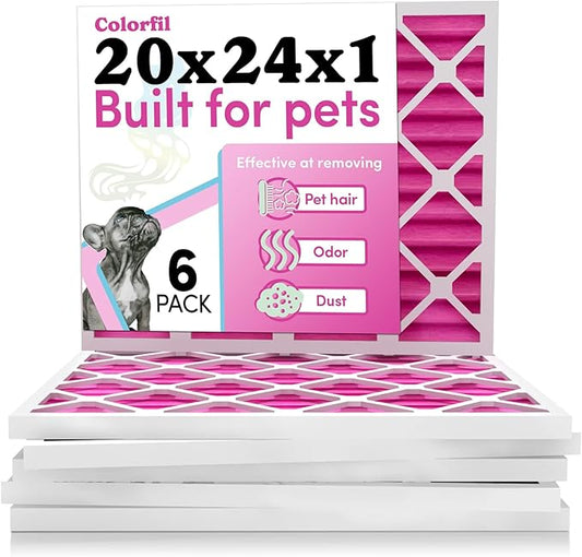 Colorfil 20x24x1 Air Filter (6-Pack) | Made in the USA | Color Changing | Remove Cat and Dog Odor | MERV 8 for Pet Hair Dander and Dust | 19.5"x23.5"x0.75" Exact Size-PawvioPets