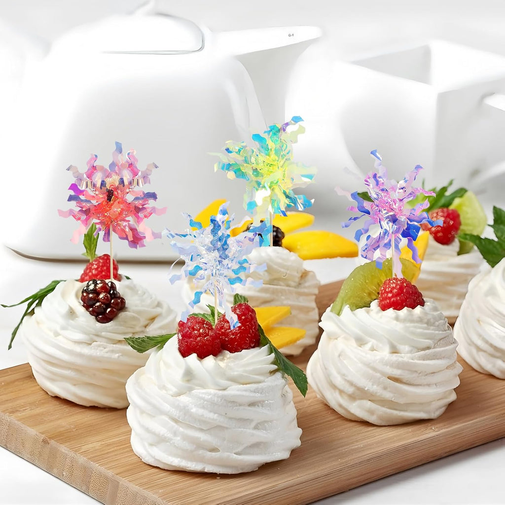 30 PCS Foil Firework Cupcake Toppers Sparkle Tinsel Cake Toppers for Colorful. Tinsel Drink Cake Decoration, Cocktail Food Fruit Toothpick for Cake Decoration Party Supplies