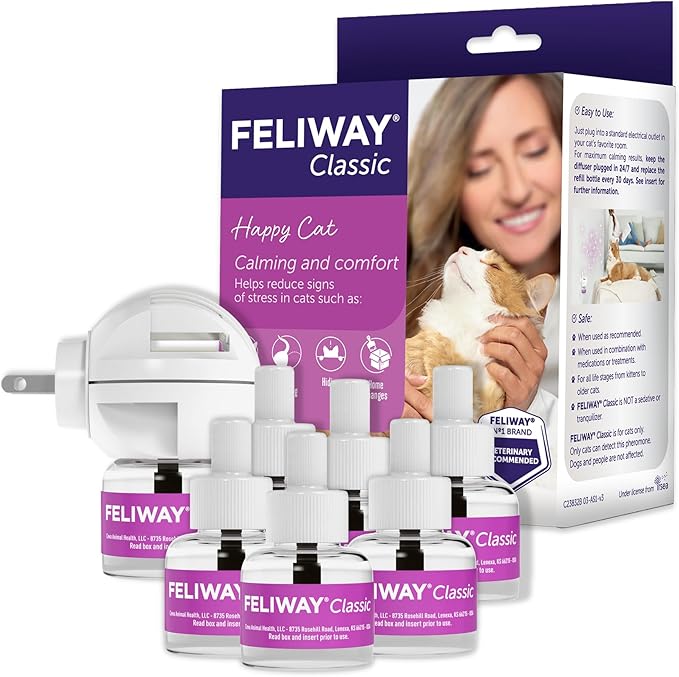 FELIWAY Classic Cat Calming Pheromone Diffuser: 1 Diffuser Kit & 6 Refills-PawvioPets