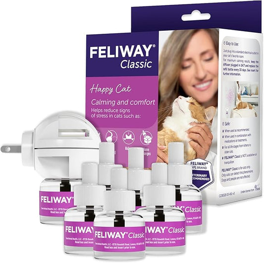 FELIWAY Classic Cat Calming Pheromone Diffuser: 1 Diffuser Kit & 6 Refills-PawvioPets