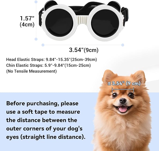 Dog Goggles for Small Breed UV/Wind/Dust Protection Puppy Sunglasses with Adjustable Strap - White-PawvioPets