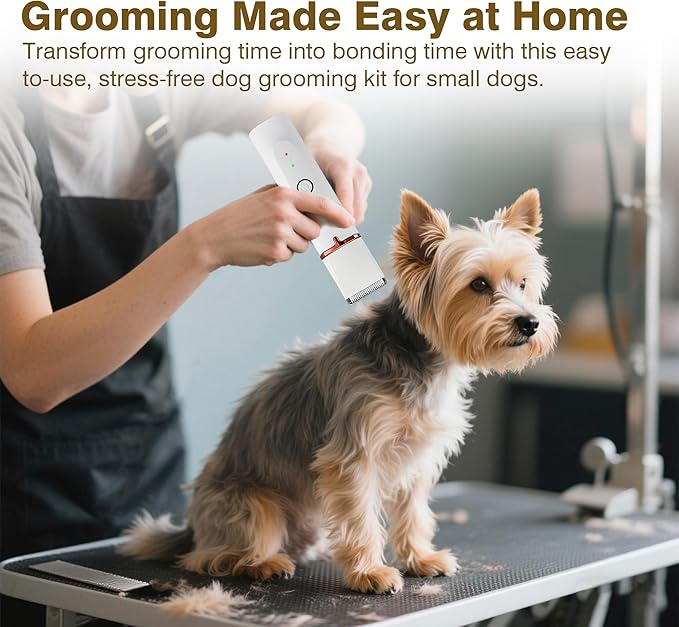 2025 New Petium 4-in-1 Dog Grooming Clippers Kit-Quiet Dog Nail Grinder & Paw Trimmer,Low Noise Cordless Pet Shaver for Small Dogs & Cats,USB-Rechargeable, 6 Guide Combs-PawvioPets