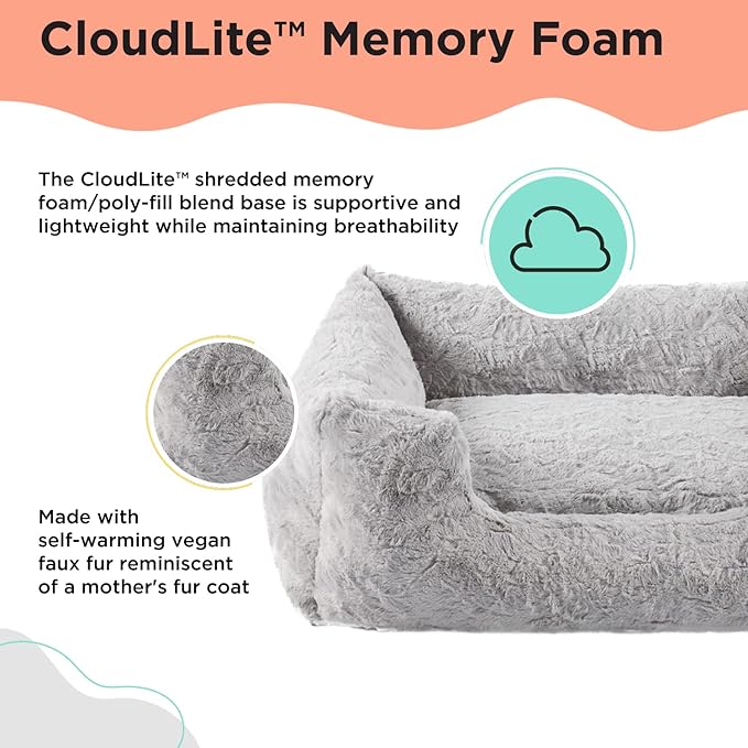 Best Friends by Sheri Lux Lounge Bed Calming Faux Fur Dog Bed, Gray, Large, 36" x 27"-PawvioPets