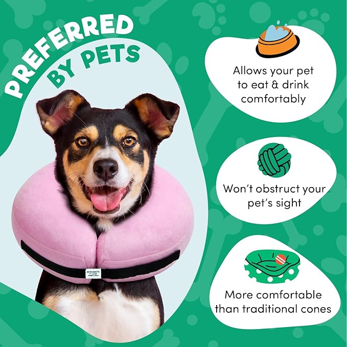 BENCMATE Inflatable Dog Cone Collar Alternative, Soft Dog Cone for Small Medium Large Dogs and Cats, Neck Recovery ECollar Donut Collar After Surgery (Large, Pink)-PawvioPets