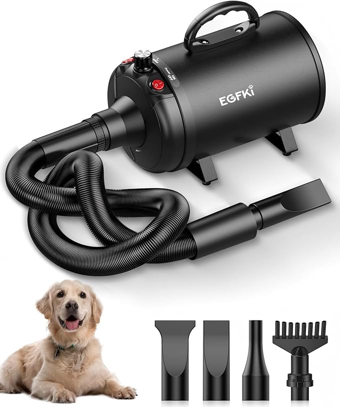 Dog Dryer, 5.2HP/ 3800W Pet Grooming High Velocity Force Blower with 4 Nozzles, Adjustable Speed and Temperature Dog Hair Dryers for Grooming-PawvioPets