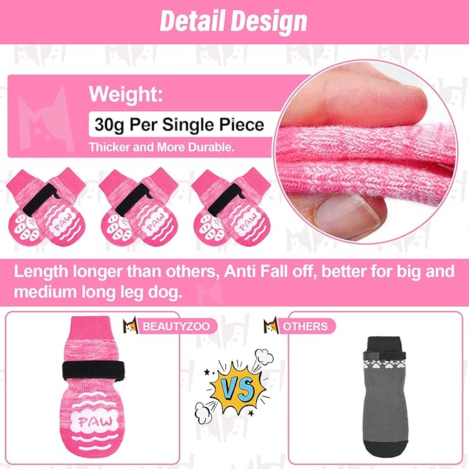 BEAUTYZOO Anti Slip Dog Socks for Small Medium Large Dogs,Paw Protector with Grips for Hardwood Floor Hot/Cold Pavement,Traction Control 3 Pairs AntiTwist Dog Shoes to Prevent Licking for Senior Dog-PawvioPets