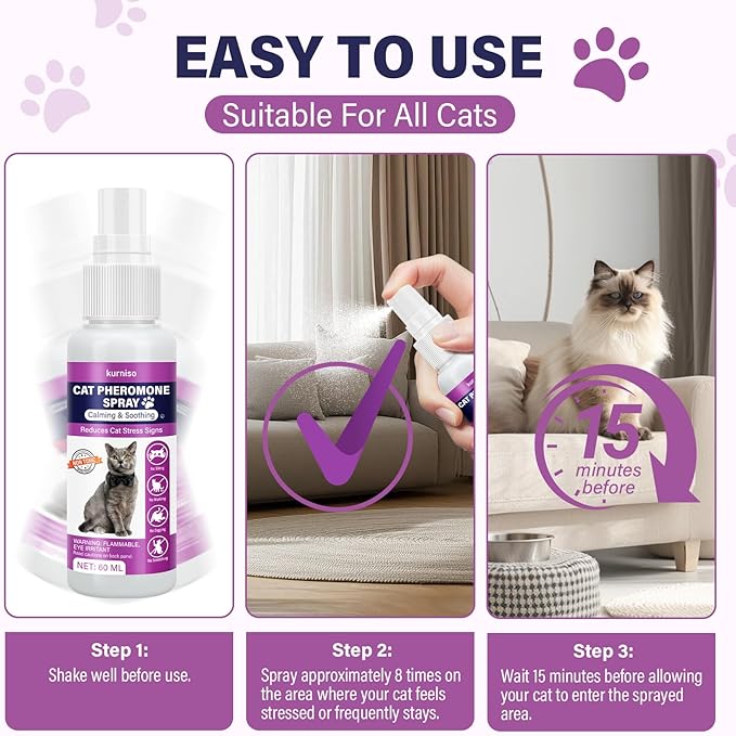 Cat Calming Pheromone Spray, 2 Pack, Calming Spray for Cat Anxiety Relief, Reduce Stress, Hiding & Scratching Furniture - During Travel, Fireworks, Thunder, 60 ML-PawvioPets
