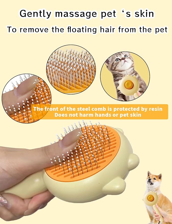 Cat & Dog Grooming Brush (Purple) - Stainless Steel Tooth Comb, Rubber Massage Needles, Self-Cleaning, Suitable for Kittens to Long-Haired Cats & Dogs-PawvioPets
