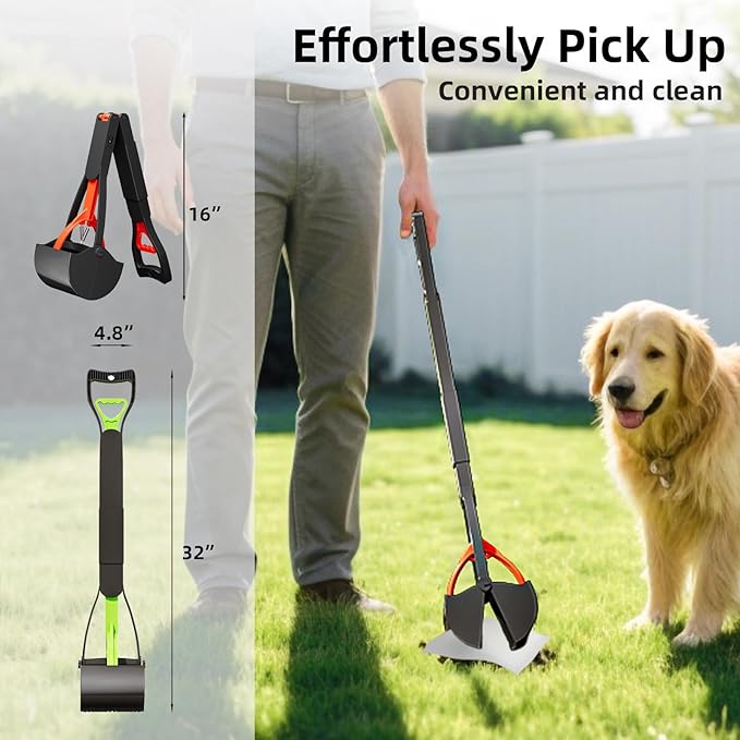 2 Pack 32 Inch Foldable Dog Pooper Scooper,Dog Poop Pick Up Tool for Large&Small Dogs,Sturdy & Light Weight,Easy to Carry and Clean-PawvioPets