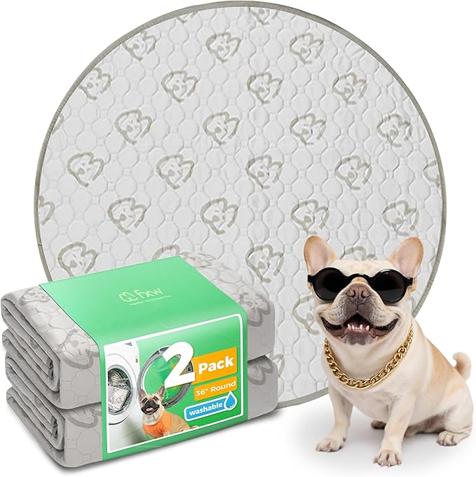 FXW Washable Pee Pads for Dogs, Puppy Pads with Super Absorbent, Specifically Designed for Whelping Box, 36" Round, Khaki, 2 Packs-PawvioPets