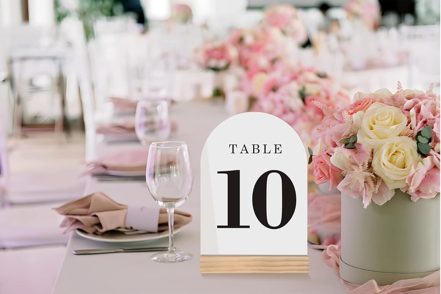 Wedding Table Numbers 1-20, Acrylic Arch Signs with Natural Wood Stands Holders, Rustic Table Decor for Reception & Parties (White Black)