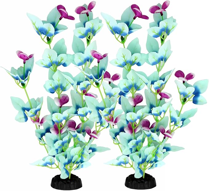 16 Inch Aquarium Fish Tank Plant Betta Fish Tank Decor,2 Pack Silk Aquarium Plants for Aquarium Decoration (White-Blue)-PawvioPets