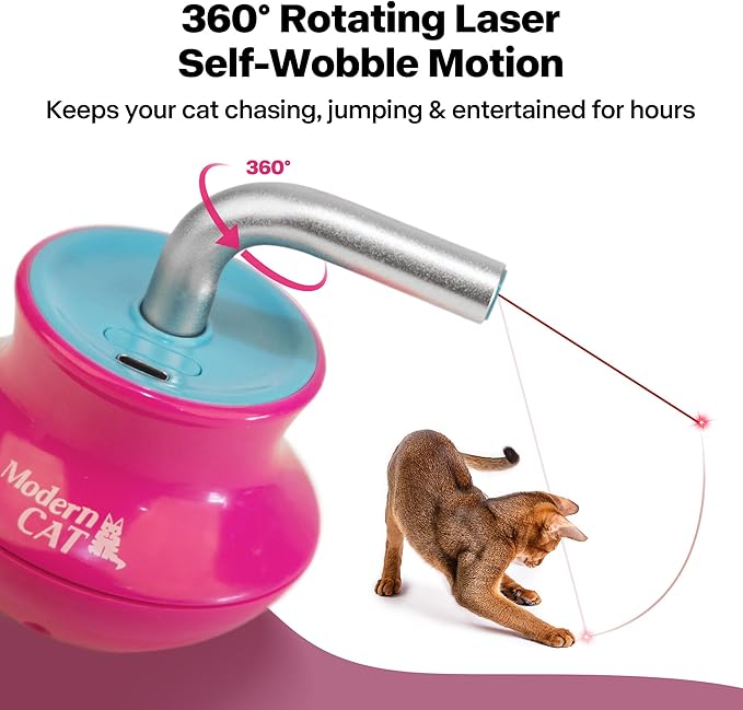 Cat Laser Pointer Toy for Bored Indoor Cats, Automatic Interactive Cat Toy, 360° Laser Rotation, USB Rechargeable, Wooble Base-PawvioPets