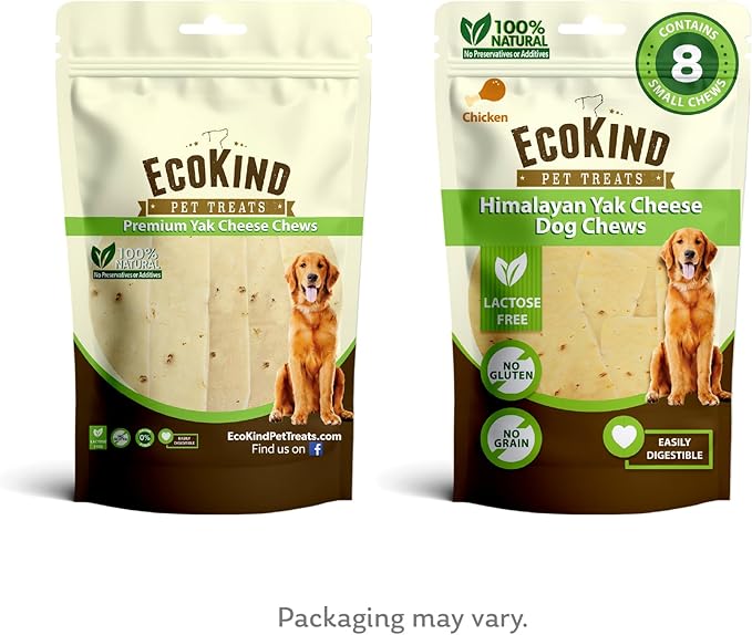EcoKind Premium Gold Yak Cheese Himalayan Dog Chews, Healthy Dog Treats for Small Dogs, All Natural, High Protein Dog Chew, Chicken, Small - 8 Chews-PawvioPets
