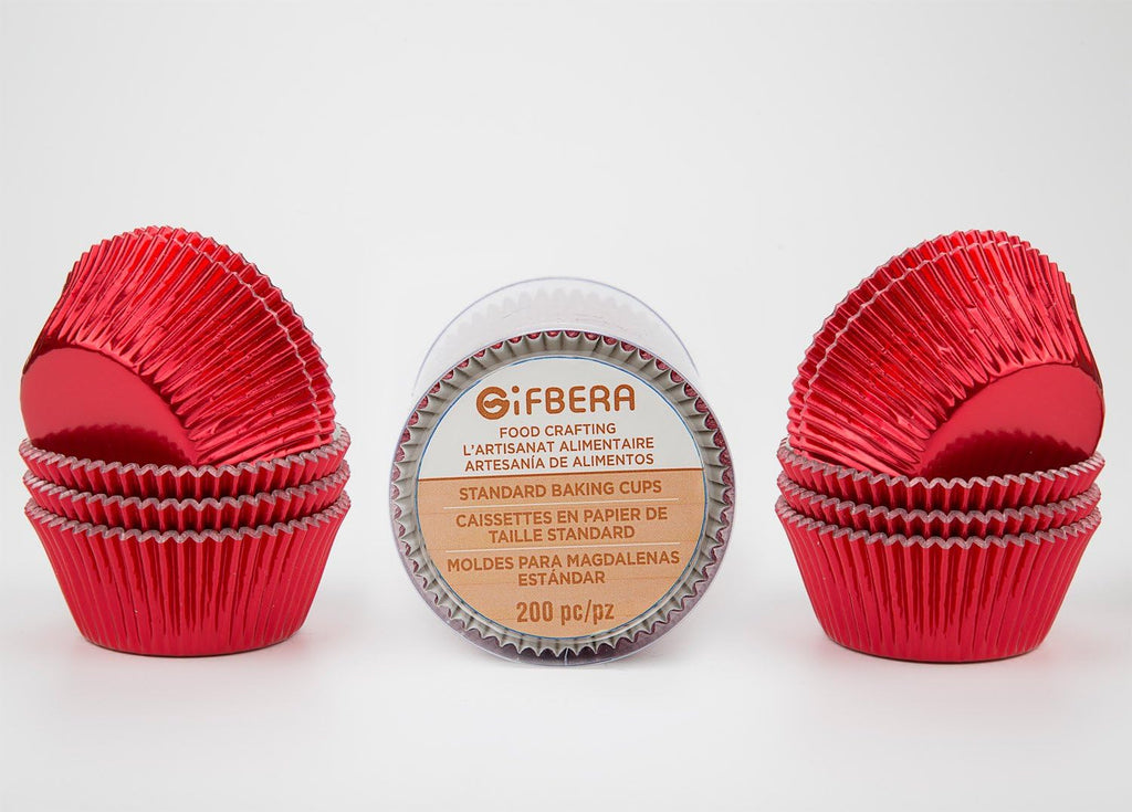 Gifbera Standard Red Foil Cupcake Liners Wrappers Baking Cups for Birthday Wedding Holiday Party, 200-Count (Red)