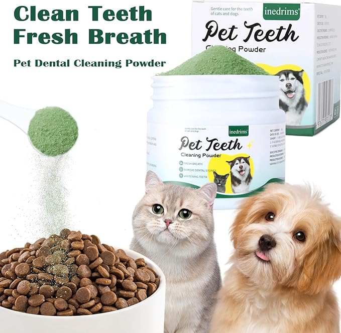 Dog Teeth Cleaning Powder, Dog Dental Powder and Cats Breath Freshener, Bad Breath & Tartar Remover for Pets, Suitable for Large, Medium & Small Canine(Green)-PawvioPets