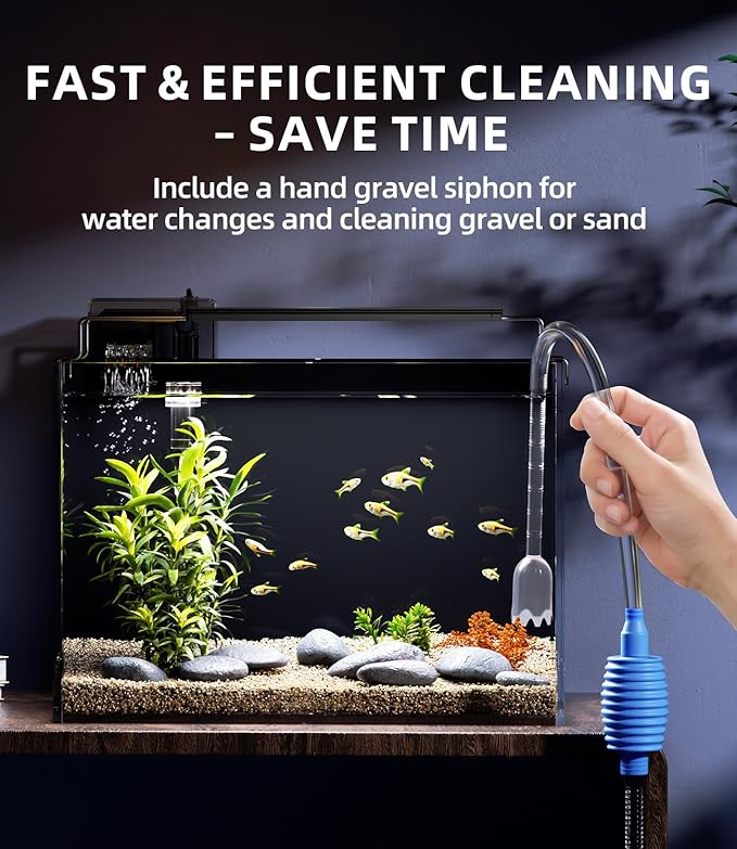 5 Gallon Fish Tank Aquarium Kit with Filter, LED Light with Timer, Siphon Vacuum Cleaner, Lid, Self-Cleaning Glass Rimless Betta Tank-PawvioPets