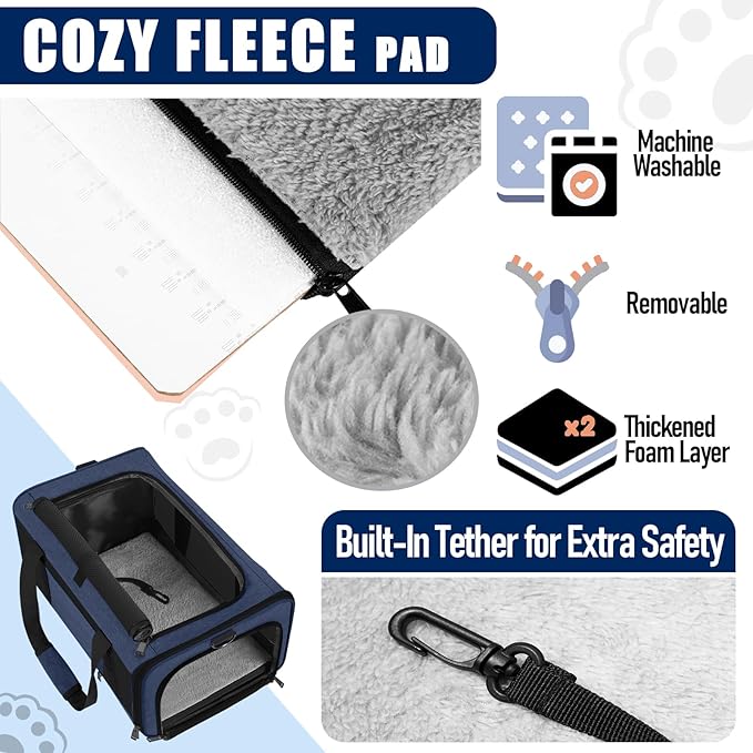 Dog Carrier Soft/Cat Crates Large Cat 20 to 25 pounds/Softsided Pet Car Travel Carry Bag 15 Pound Puppy/Top Open Transport Kennel Navy-PawvioPets