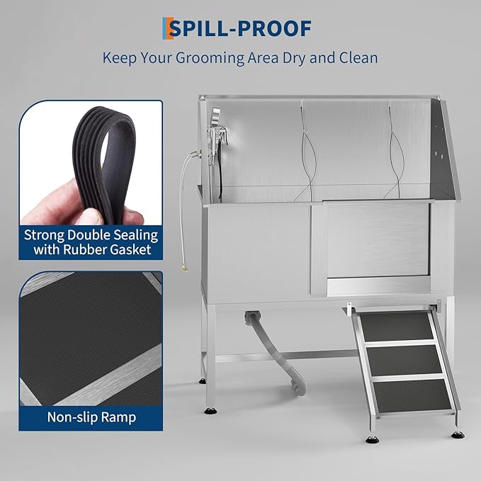 50" Stainless Steel Professional Dog Washing Station - Pet Bathing Tub w/Non-Slip Ramps | Slip-Resistant Floor Grate | for Large/Medium/Small Dogs-PawvioPets