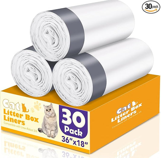 30 Count Cat Litter Liners Large, Jumbo Drawstring Extra Durable Pet Cat Pan Liners Extra-Thick Kitty Litter Box Bag 36" x 19"-PawvioPets