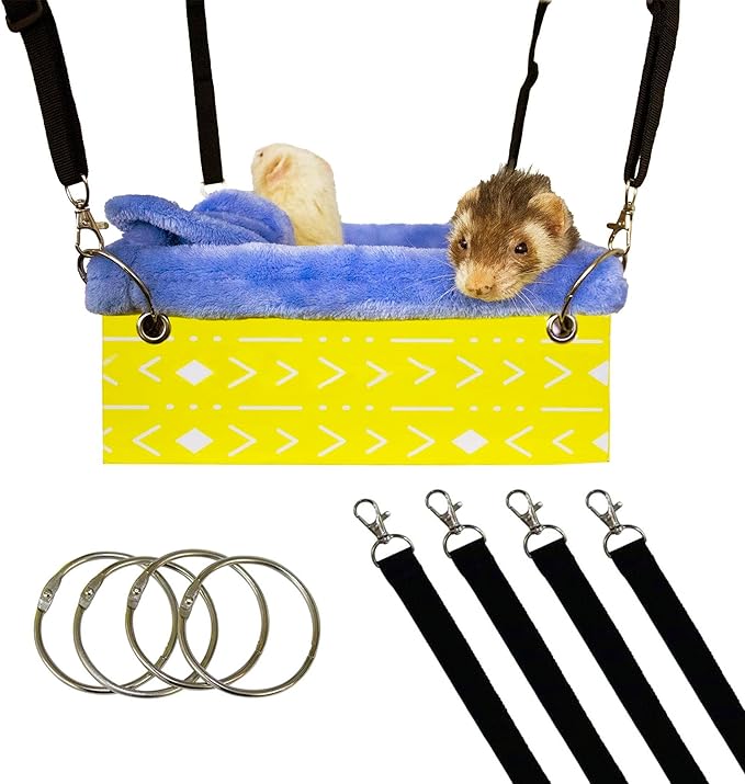 Ferret Hammock For Cage Box, use as Hanging Bed or Secure to Cage. Ferret Cage Accessories w/ Adjustable Straps, Perfect Small Pet Bed, Hanging cat hammock Bed, Guinea Pig Bed or Rabbit Bed.-PawvioPets