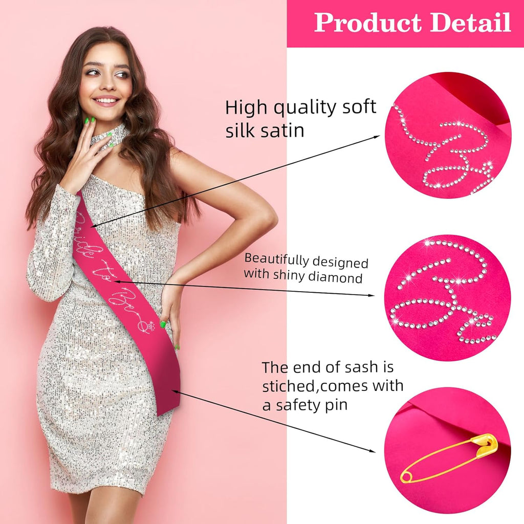 Hot Pink Bride to Be Sash with Glitter Rhinestones, Funny Bride to Be Sash Bachelorette Party Sashes for Bridal Shower Wedding Hen Party Decorations Engagement Gifts Jokes Favors
