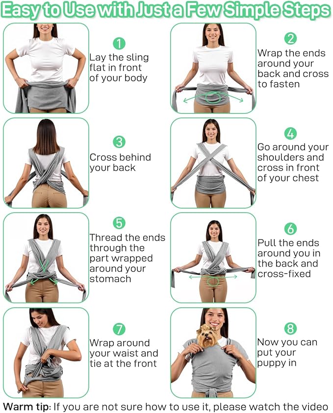 Dog Sling Swaddle Carrier for Small Dog, Cat Front Carriers for Small Pet up to 20lbs, Puppy Pouch with Adjustable Straps, Hands Free Pet Sling, Anti Anxiety Puppy Sling (Light Grey)-PawvioPets