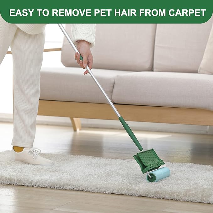 Floor Lint Rollers Pet Hair Extra Sticky with Retractable Long Handle,Large Cat Dog Hair Remover Laundry Clothes Carpet Furniture,6.3 inches Wider with 640 Sheets Giant Lint Remover Brush for Couch-PawvioPets