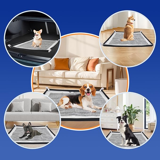 Dog Pee Pad Holder, Puppy Pad Holder Tray for 24'' x 24'' Training Pads, 15pcs Dog Potty Tray Set Include High Edge Silicone Mat & 6 Activated Charcoal Disposable Puppy Pads & 8 Holder Clamps-PawvioPets