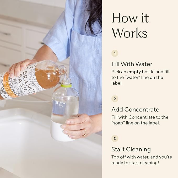 Branch Basics Premium Starter Kit in Glass: All Purpose Cleaner, Glass Cleaner, Bathroom Cleaner, Wash Bottle, and Laundry Bottle (3 Glass Spray Bottles + Concentrate) Fragrance-Free-PawvioPets