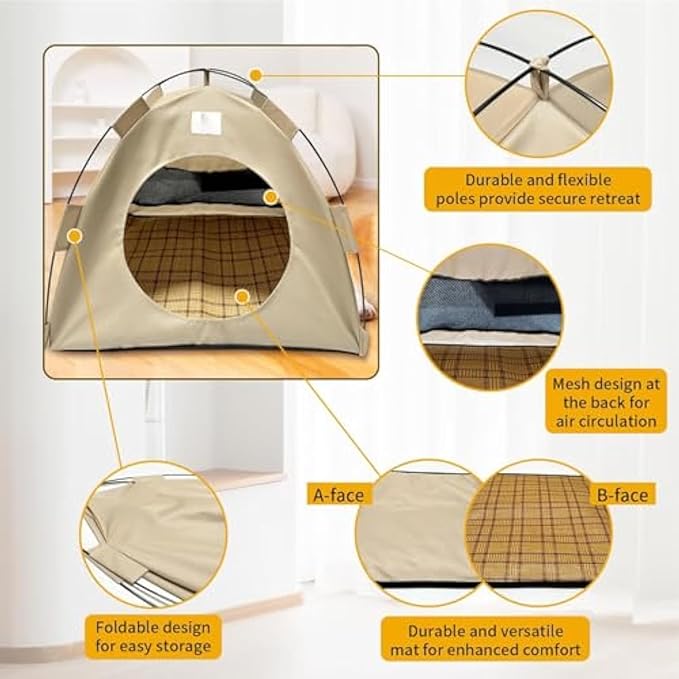 BreezyDen Pop-Up Pet Tent – Portable Indoor/Outdoor Cat Tent, Waterproof Pet Hideaway for Cats & Small Dogs with Mesh Window, Anti-Slip Base & Washable Design (White, S (4 catties Kitten))-PawvioPets