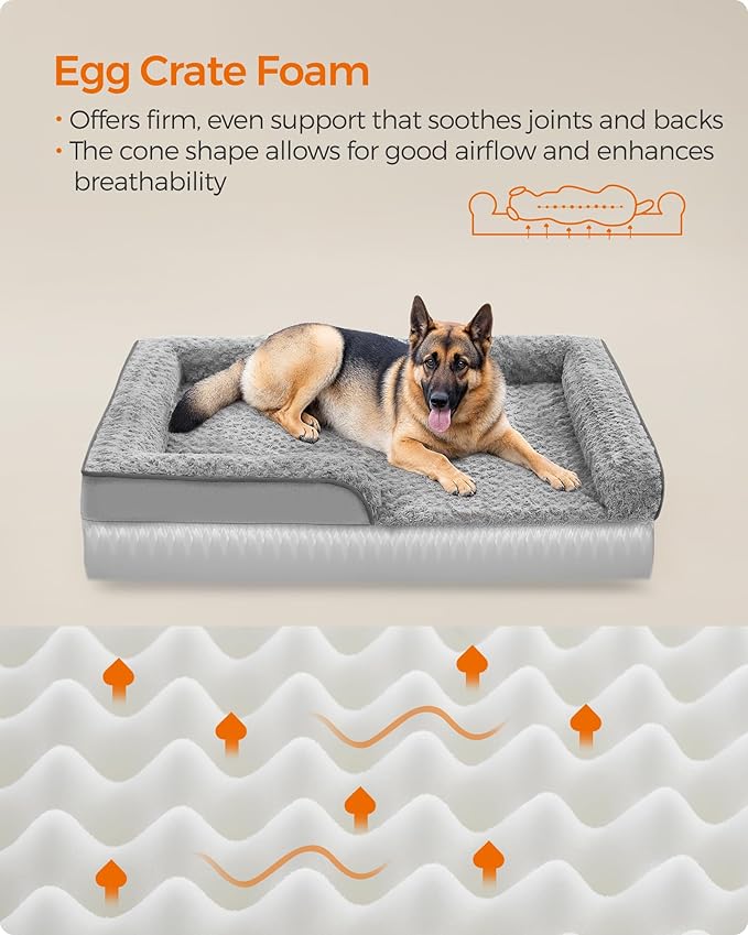 Feandrea Orthopaedic Dog Bed for Large Dogs, Waterproof Dog Sofa Bed with Removable Washable Cover, 48 x 35 x 7 Inches, Dove Gray UPGW254G01-PawvioPets