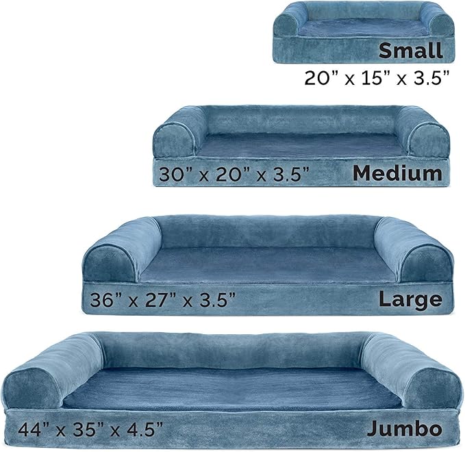 Furhaven Orthopedic Dog Bed for Large Dogs w/ Removable Bolsters & Washable Cover, For Dogs Up to 95 lbs - Faux Fur & Velvet Sofa - Harbor Blue, Jumbo/XL-PawvioPets