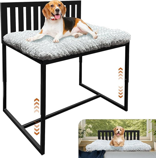 Beside Dog Bed,Adjustable Height Dog Bunk Beds,25.5‘’x18‘’Metal Dogs Bed Frame with Removable Cushion,Medium-PawvioPets