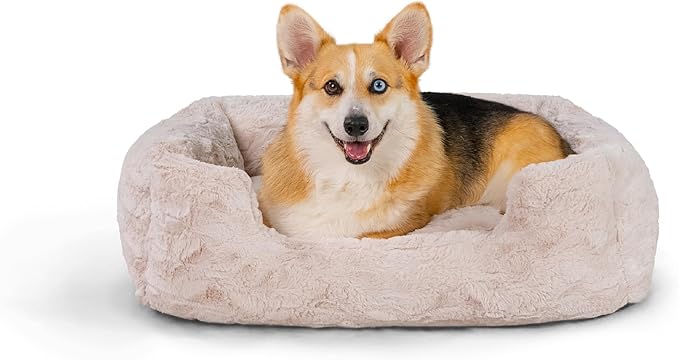 Best Friends by Sheri Lux Lounge Bed Calming Faux Fur Dog Bed, Oyster, Cream, Medium, 30" x 20"-PawvioPets